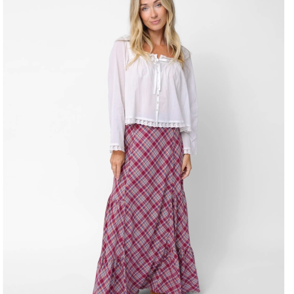 NATURAL LIFE Red and White Plaid Maxi Skirt
